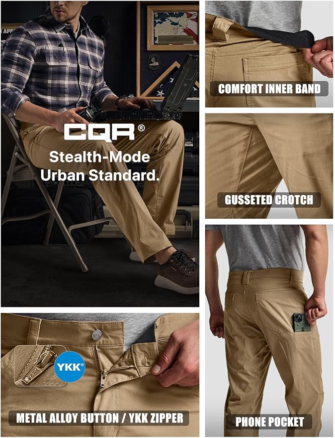 CQR Men's Vent Stretch Pants, Quick Dry Lightweight Casual Cargo Pants, Water Resistant Straight-Fit Utility Work Pants