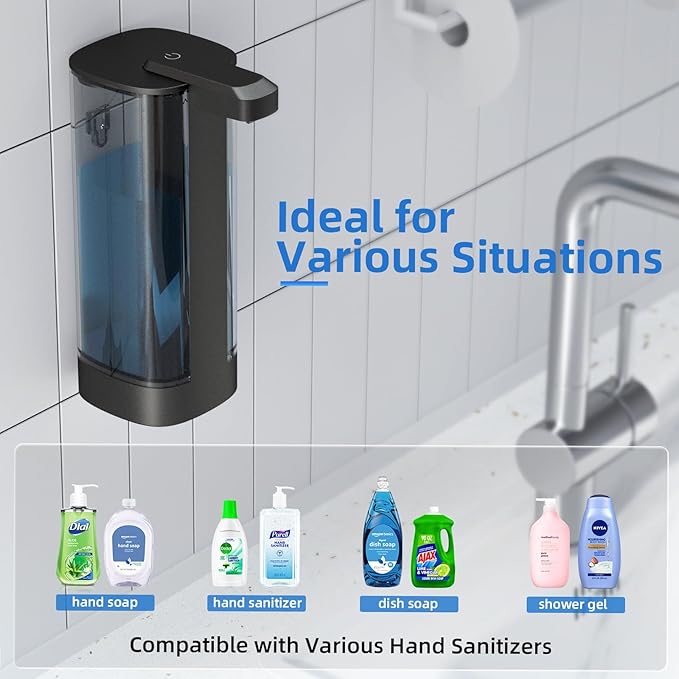 17oz Automatic Liquid Soap Dispenser,Touchless Dish Soap Dispenser IPX5 Waterproof Adjustable Dispensing,Liquid Hand Soap Personal Care Lotion Dispenser for Kitchen Bathroom Hotel,USB Charging