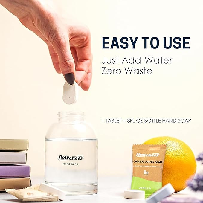 Foaming Hand Soap Refill Tablets, 12 Pack Makes 108 fl oz (12 x 9 fl oz Bottles) Vanilla Fragrance,Fresh & Clean Handwash, No Plastic Bottle