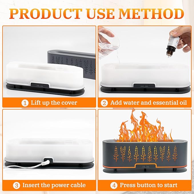 Essential Oil Diffusers, Flame Air Diffuser, 200ml Aromatherapy Diffuser with 2 Mist Mode 4 Timer Up & Waterless Auto-Off Protection for Bedroom Office and Home (Wheat-Gray)