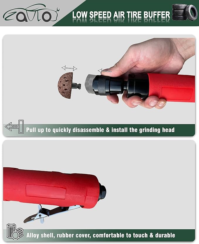2500rpm Low Speed Air Tire Buffer Tire Repair Kit Polishing Cleaning Tool 35 mm Pneumatic Automatic Buffing Wheel Machine Tire Patch Tools Rear Exhaust