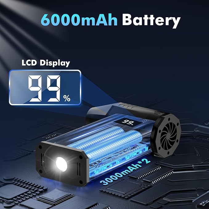 Compressed Air Duster,130000RPM Electric Air Duster with LED Auxiliary Light & 3-Mode Flashlight,4 Gears diamond Design Mini Blower with Display,Hand Held Jet fan for Keyboard,Car,Snow,Barbecue