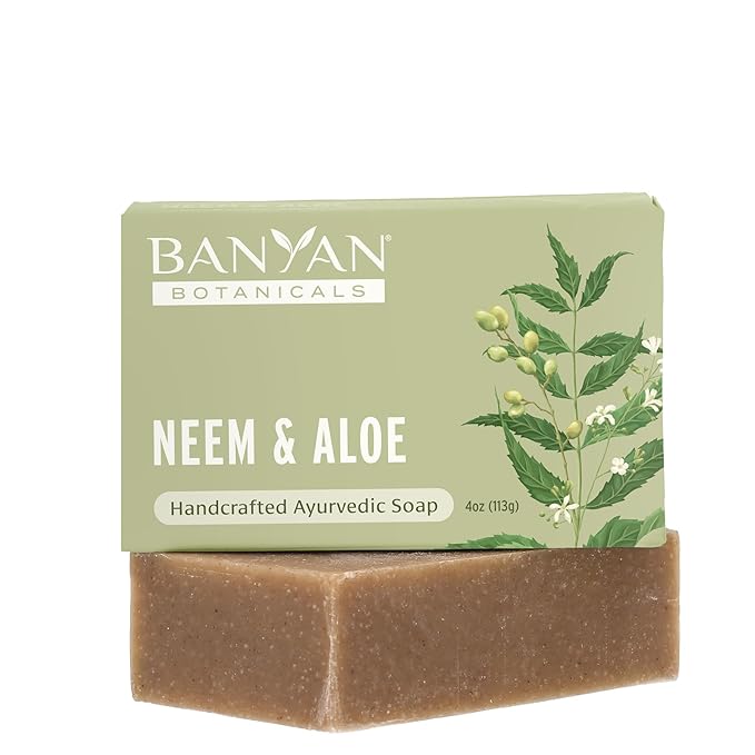 Banyan Botanicals Neem & Aloe Soap – Calming and Soothing Soap for Sensitive Skin – With Organic Neem Leaf, Aloe Vera, and Vetiver Essential Oil – 4 oz Bar – Free of Sulfates, Phthalates & Parabens