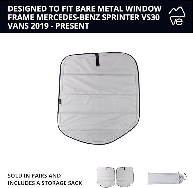 VanEssential Insulated Magnetic Blackout Rear Door Window Covers (Pair) Designed for Mercedes-Benz VS30 (Van Years 2019 to Current) - Cool Gray