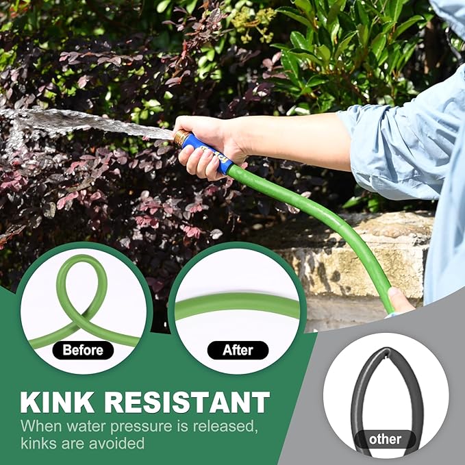 TOOLCY Garden Hose 5 ft x 5/8", Heavy Duty Water Hose, Lightweight, All-weather, Durable Hose with Swivel & Solid Brass Male to Female Fittings,Green