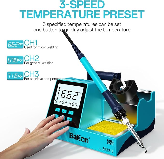 90W Soldering Station Kit, Electronic Rework Soldering Station with 3 Memory Channels,DIY Solder Kit,356℉～896℉,°C/°F Conversion,Sleep Mode, 5 Iron Tips,Solder Sucker,Soldering Wire,Tweezers