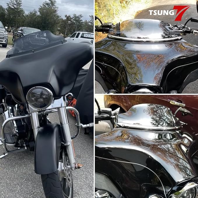 TSUNG 6" Black Wave Windshield – Wind Splitter Windscreen Fit for 1996-2013 Touring-Style & Bagger-Style Motorcycles (Fit 96-13 Black, 6inch)
