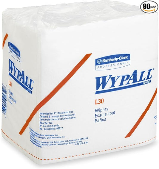 Kimberly-Clark Professional Wypall L30 Wipers - 13" Length X 12-1/2" Width, White, 90 Wipers