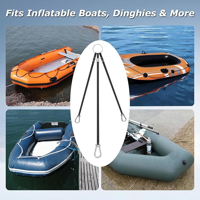 Adjustable 3 Leg Inflatable Dinghy Boat Lift Slings, with Locking Spring Clips, Stainless Steel Hardware & Nylon Webbing, for Inflatable Dinghies