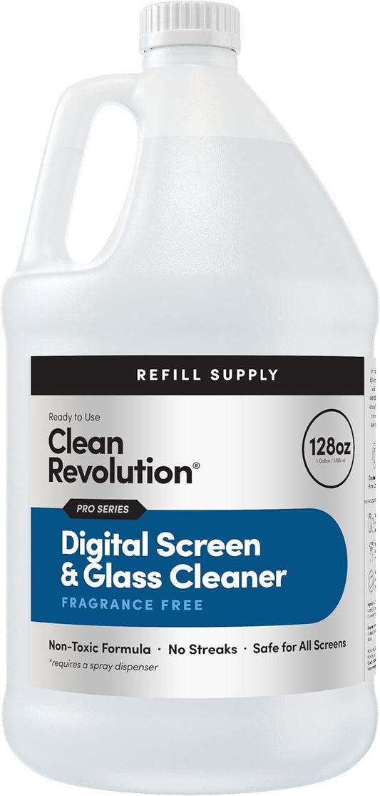 Clean Revolution Pro Digital Screen and Glass Cleaner, Spray and Wipe TV Screens, Computers, Mirrors and Windows: Non-Toxic, No Harsh Chemicals or Odors.Unscented, 128 oz (Pack of 1) - Made in USA