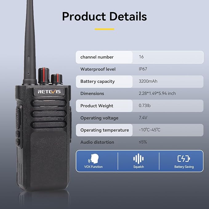 Retevis RT29 Long Range 2 Way Radio with Mic, 15in Antenna,Heavy Duty Professional Walkie Talkies,IP67 Waterproof Two Way Radio,700,000 sq. ft/50 Floor Range,3200mAh,for Construction Logistics(4Pack)