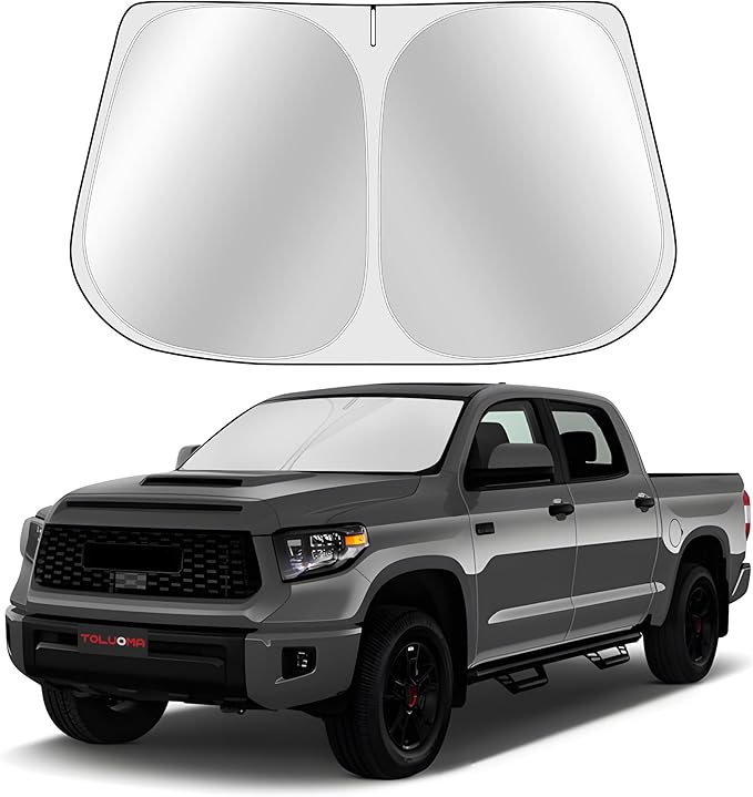 Custom Fit Windshield Sun Shade for Toyo-ta Tundra 2007-2021 - Full Coverage, 210T Reflective Fabric, Double-Layer Design - Blocks 99% UV Rays, Keeps Car Cool, Easy to Install and Store