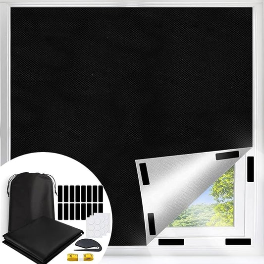 100% Portable Blackout Curtains, Portable DIY Blinds, No Drill Travel Blackout Blinds Sunblock Window Cover Black Out Curtains, for Baby Nursery, Travel, Dorm Room (79" x 57")