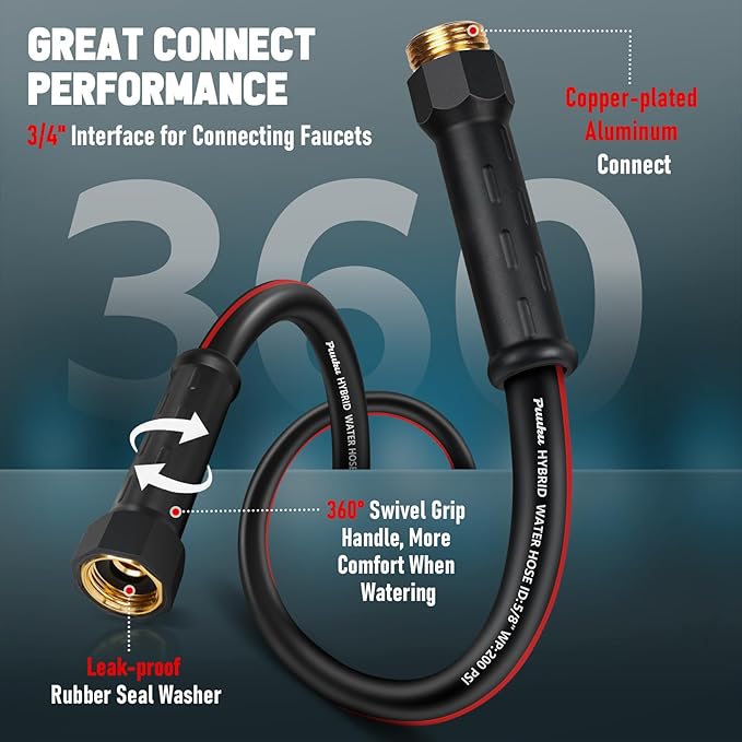 Garden Hose 25ft x 5/8", NON-EXPANDABLE Heavy Duty Premium Flexible Water Hose, No Kink, Leakproof, Lightweight Hybrid Hose with Male to Female Fittings for Household&Backyard