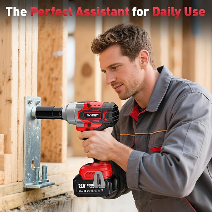 Avrhit Cordless Impact Wrench 1/2 Inch, 1300Nm / 960ft-lbs High Torque Impact Gun with 2x 4.0Ah Batteries, 5 Sockets Electric Impact Driver for Car/Truck RV/Mower