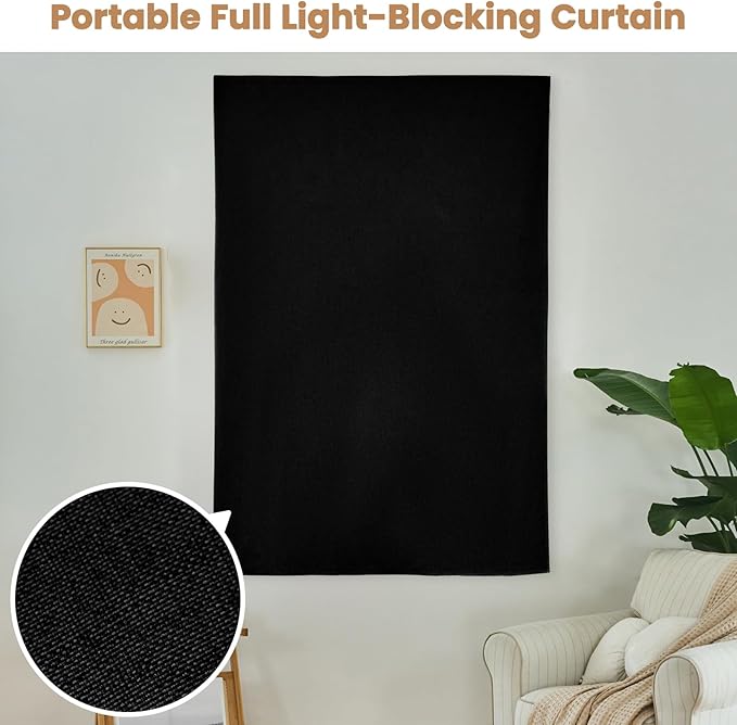 Adhesive Curtain,100% Blackout Curtains, No Drilling, Suitable for Multi-Scenes Privacy Protection (Black - W46 × L72 in)