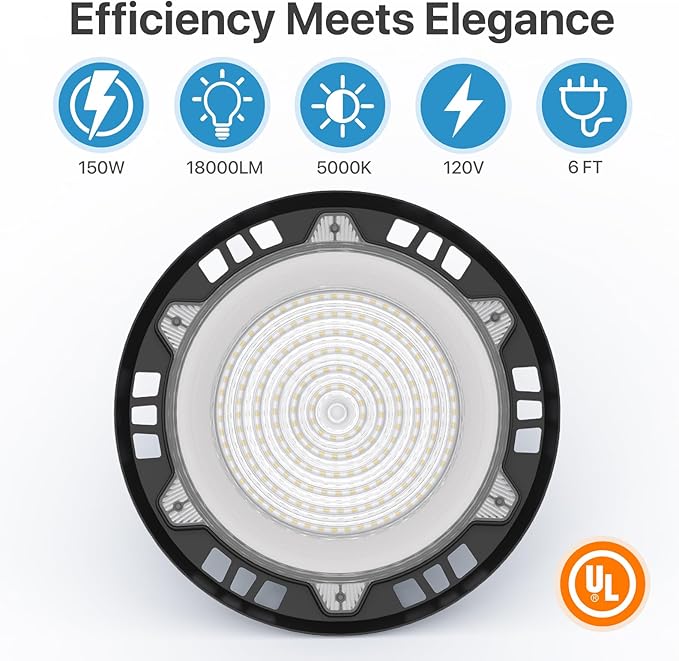 HYPERLITE UFO LED High Bay Light: 6-Pack 150W Highbay LED Shop Lights with 6ft Plug - IP65 LED Warehouse Lights for Workshop Stadium Garage Lighting