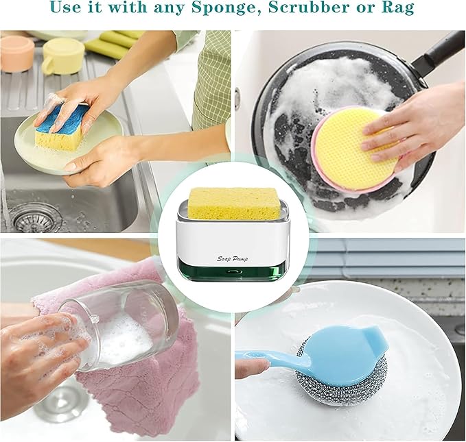 Premium Quality Soap Dispenser for Kitchen - Washing Up Liquid Dispenser With Sponge Holder, Sink Pump, and Instant Refill Soap Holder