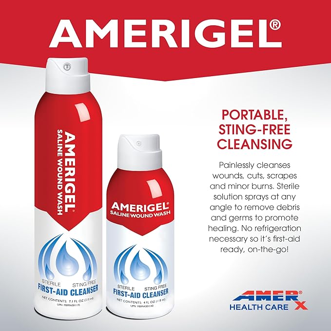 AMERIGEL - Saline Wound Wash (Pack of 4) First Aid Sterile Cleansing Solution - Advanced Skin and Wound Care - 7.1 Oz.