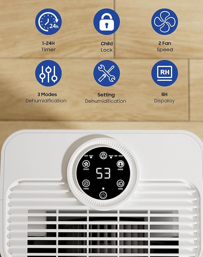 1600 Sq.ft Dehumidifier for Home, 21 Pints Dehumidifier for Basement with Drain Hose, Quiet Dehumidifiers Smart Humidity Control, 24H Timer, 3 Modes, Portable for Bedroom,Bathroom