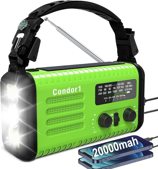 20000mah Emergency Radio, Solar Hand Crank Portable AM FM NOAA Radios, Rechargeable Battery, SOS Alarm, Flashlight, Reading Lamp for Home Outdoor Emergency