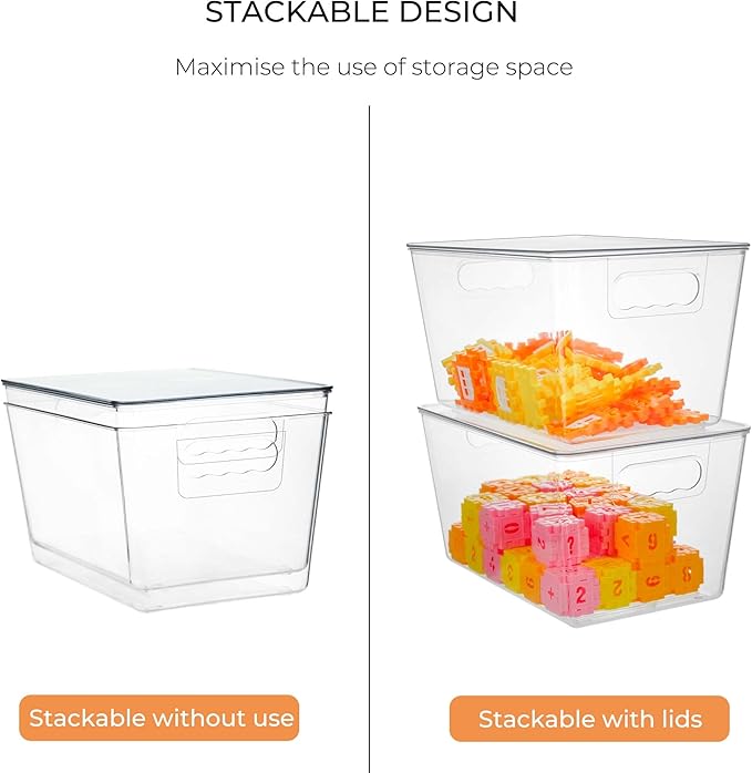 6 Pack Clear Stackable Storage Bins, Plastic Toy Organizers and Storage with Lids, Toy Bins for Kids Organizer, Storage Container for Organizing for Playroom, Toy Storage Organizer Holds Toys(6)