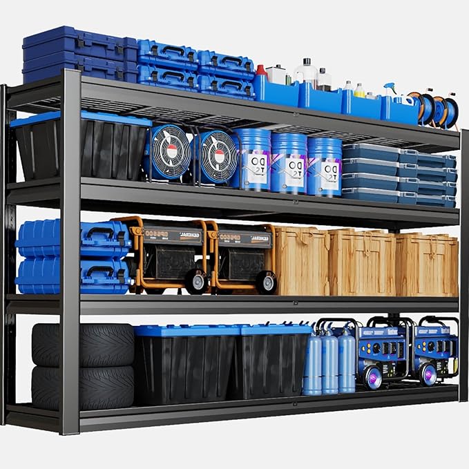 67" W Garage Shelving Heavy Duty, 4 Tier Garage Shelves, 68" H Adjustable Storage Shelving Unit, Commercial Metal Shelves for Warehouse, Basement, Shop, 67" W x 20" D x 68" H