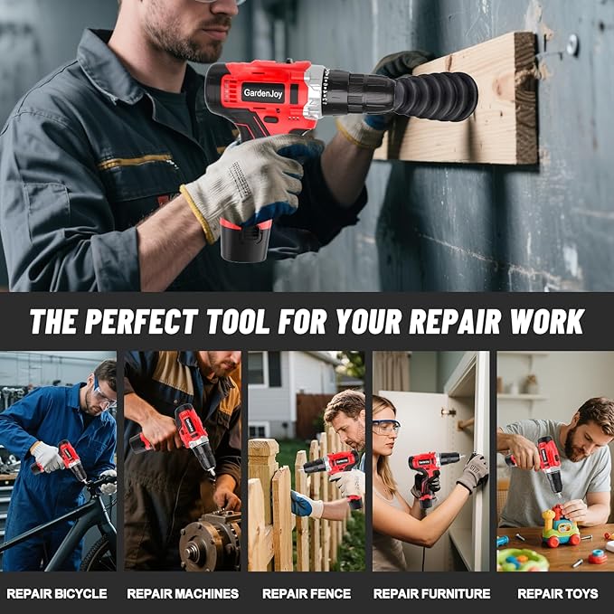 Drill Set 12V Cordless Electric Drill Driver Set,Powerful Lightweight Portable Rechargeable Screwdriver Accessories,2 Batteries 2-Speed 24+1 Position Wood/Wall Drilling Screw Driving women DIY Tool