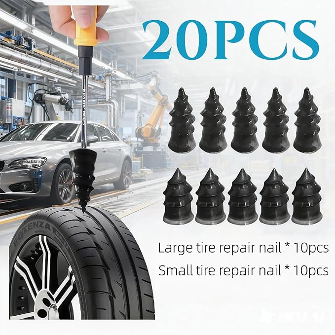 Tire Plug Screw Kit for Car, SUV & Truck - Durable Tire Repair with Screwdriver, Permanent On The Road Emergency Flat Tire Puncture Repair, Easy DIY Use, No Need to Take Off Tire (20pcs)