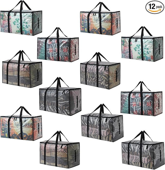 Heavy Duty 93L (24.5 Gallon) Stackable Storage Bins with Fully Openable Lids, Moving Bags Heavy Duty, Clear Plastic Totes for Moving Storage, Home Organization, Closet, Dorm Room. 12 pack