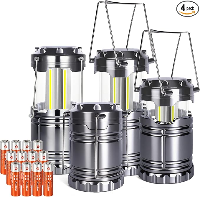 KUNHE LED 4 Pack Camping Lantern Battery-Operated (Includes 12 AA Alkaline Batteries) 350 lumens IPX4 Waterproof Lanterns for Power Outages Emergency Hurricane Storm Outdoor Camping