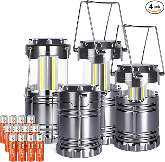 KUNHE LED 4 Pack Camping Lantern Battery-Operated (Includes 12 AA Alkaline Batteries) 350 lumens IPX4 Waterproof Lanterns for Power Outages Emergency Hurricane Storm Outdoor Camping