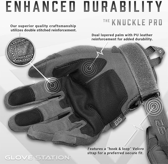 Glove Station Tactical Gloves for Men – Touchscreen Utility Gear with Hard Knuckle Protection Used in Motorcycle, Airsoft, Combat, Police, Shooting & Outdoor Work