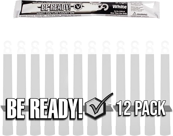 Be Ready - Industrial 12 Hour Illumination Emergency Safety Chemical Light Glow Sticks 12 Pack