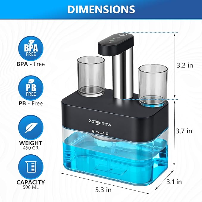 Upgraded Automatic Mouthwash Dispenser for Bathroom,Bathroom Accessories 17.6 FlOz Wall Mounted Dispensers with Magnetic Cups,Adjustable Dispensing Levels, Suitable for All Age Groups,Black