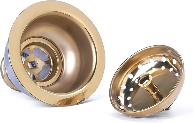 3-1/2 Deep Cup Kitchen Sink Drain Assembly, 304 Stainless Steel Construction with Fixed Post Basket and Long Extended Shank/CAS Approved and Venetian Gold Finish