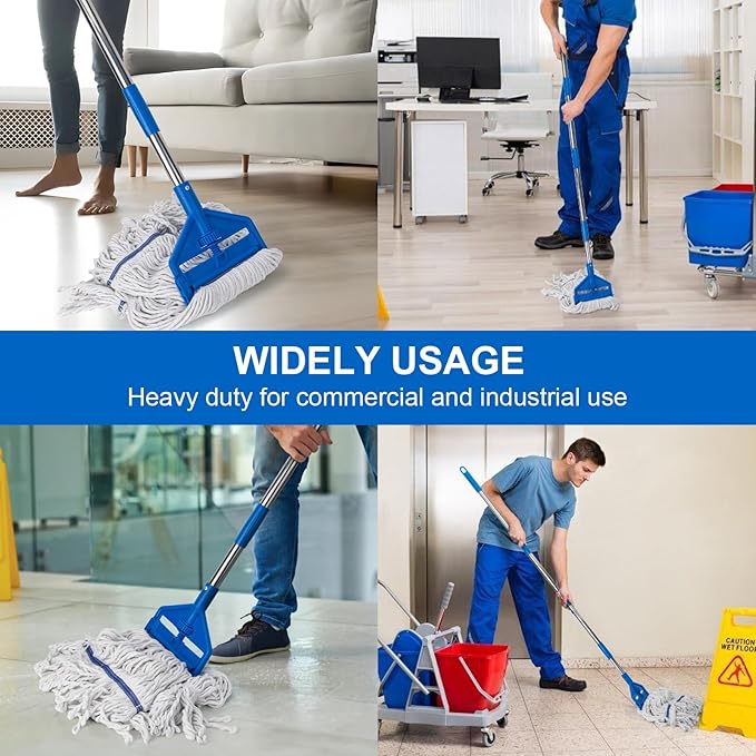 KeFanta Commercial Mop 60 inch Heavy Duty Industrial Wet Mops with Long Handle,Looped-End String Cotton Mop for Home, Kitchen,Garage,Office and Concrete/Tile Floor Cleaning,2 Packs