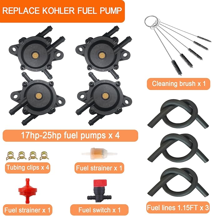 Fuel Pump Compatible with Kohler 17HP-25HP Briggs and Stratton Mikuni Kawasaki Yamaha Honda John Deere Cub Cadet 808492 808656 Toro Husqvarna Lawn Mowers Golf Cart Club Car with Strainer and Oil Hose