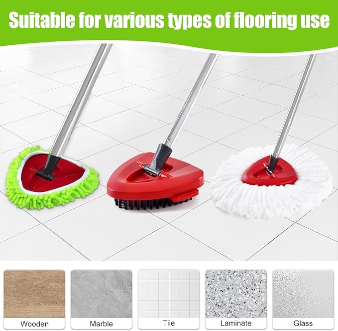 Spin Mop Replacement Head Base Scrub Brush Handle, 4-Section 30-to-58 inch Mop Replacement Stick Compatible with Ocedar Handle for Easy Wring Mops Refills 7 Pack