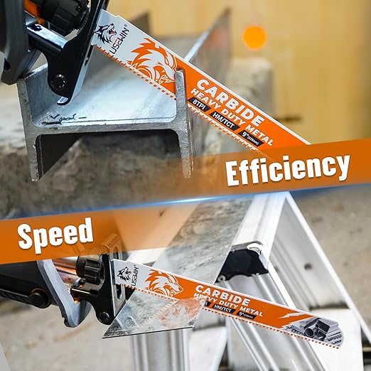 3 Pack Carbide Reciprocating Saw Blades, 9 Inch 8 TPI Metal Blades, Pruning Blade for Reciprocating Saw for Thick Metal, Cast Iron, Alloy Steel