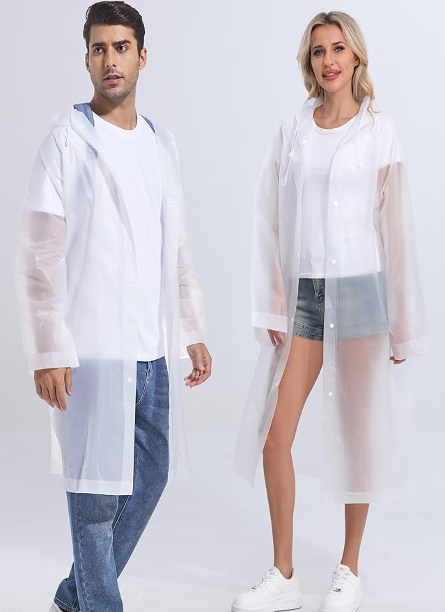 2-Pack Reusable Rain Ponchos for Adults, HOOMBOOM Raincoats Emergency for Women/Men with Drawstring and Sleeves