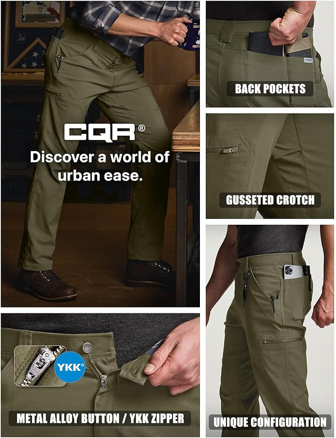 CQR Men's Vent Stretch Pants, Quick Dry Lightweight Casual Cargo Pants, Water Resistant Straight-Fit Utility Work Pants