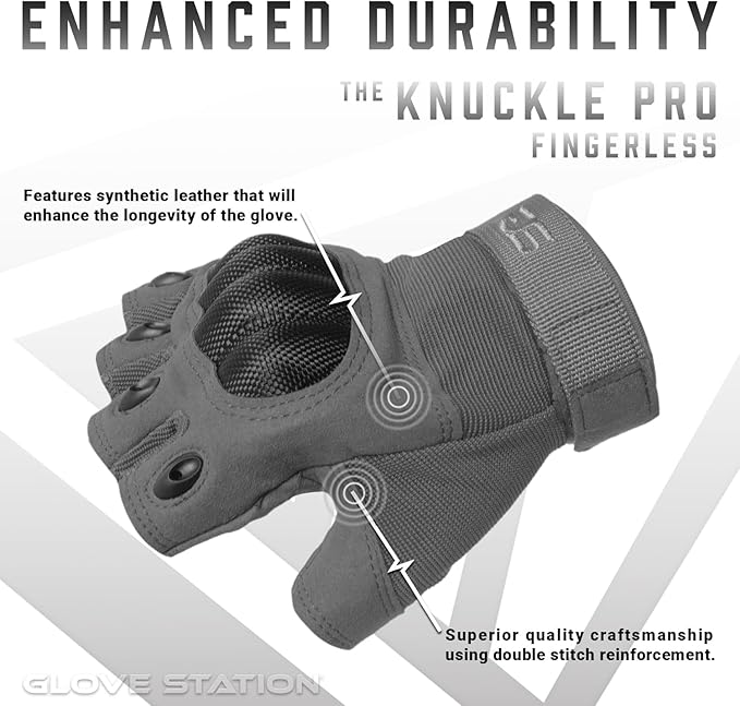 Glove Station- Fingerless Knuckle Tactical Gloves for Men - Motorcycle Gloves for Tactical Shooting, Airsoft, Hunting, Police Work and Hiking