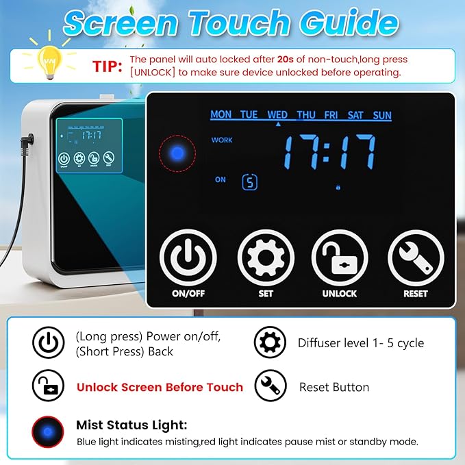 Waterless Essential Oil Diffuser:250ml Large Capacity Scent Air Diffuser with Smart APP & Touch Screen| Aromatherapy Large Room Oil Diffusers for Home,Office,Hotel Collection,Cover1500 sq.ft-Black