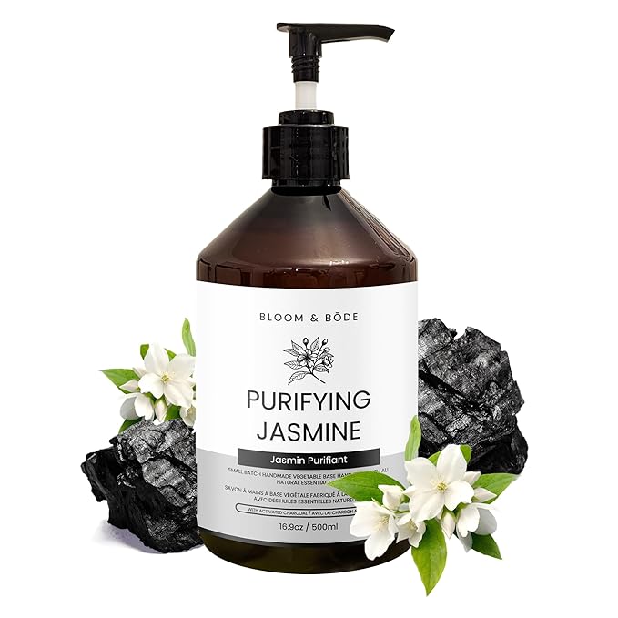 Bloom & Bōde Luxury Liquid Hand Soap - Natural Scented Hand Wash - Gentle Hand Soap with Essential Oils And Activated Charcoal - Moisturizing Hand Soap, Purifying Jasmine Scent, 16.9oz