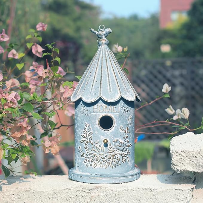 Metal Hanging Birdhouses for Outdoors Bird Houses for Outside Unique Bird Nest for Bluebird Wren Chickadee Sparrow Bird Nest Box for Garden Patio