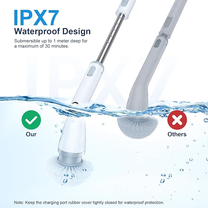 LABIGO Electric Spin Scrubber LA4 Pro, Dual Speed Bathroom Scrubber with Display & 6 Replacement Cleaning Heads, Cordless Power Scrubber with Adjustable & Detachable Handle for Bathroom Floor Tile