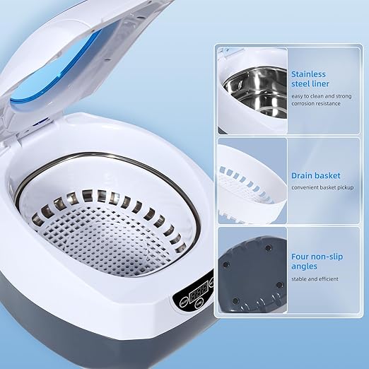 Jewelry Cleaner, Professional Ultrasonic Jewellery Cleaner with Timer, Portable Household Jewelry Cleaning Machine for Eyeglasses, Rings, Razors, Coin, Earrings, Necklaces, Watches, Denture 750 mL
