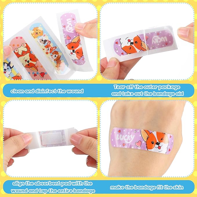 Patelai 300 Pieces Kids Bandages Bulk 10 Styles Children's Adhesive Flexible Colorful Cute Cartoon Bandages Waterproof Breathable Stickers Protection Care Cuts for Girls Boys(Dog)