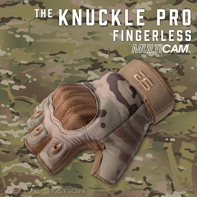 Glove Station- Fingerless Knuckle Tactical Gloves for Men - Motorcycle Gloves for Tactical Shooting, Airsoft, Hunting, Police Work and Hiking